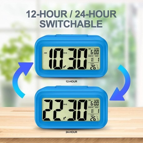 Ceas electronic cu afisare LED, alarma si termometru, albastru [5]