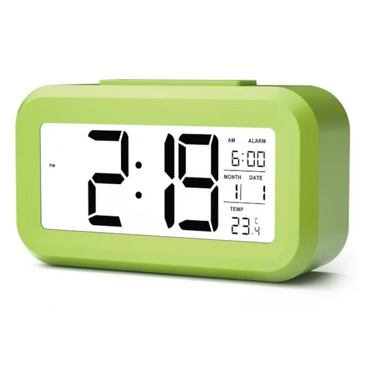 Ceas electronic cu afisare LED, alarma si termometru, verde [5]