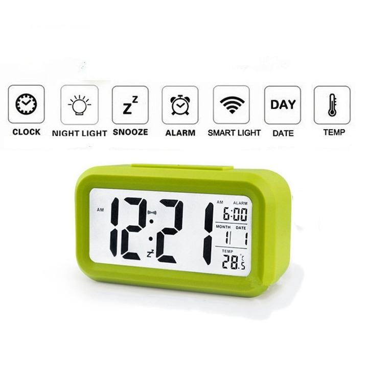 Ceas electronic cu afisare LED, alarma si termometru, verde [2]
