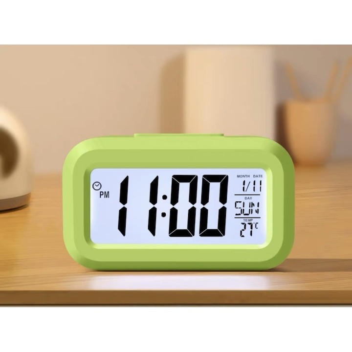 Ceas electronic cu afisare LED, alarma si termometru, verde [4]