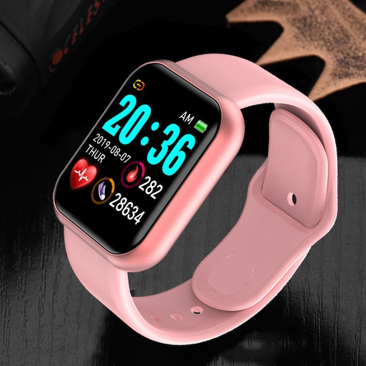 Ceas smartwatch, Bluetooth, monitorizare somn, pedometru, puls, activitati, notificari, roz [4]