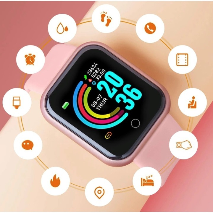 Ceas smartwatch, Bluetooth, monitorizare somn, pedometru, puls, activitati, notificari, roz [3]