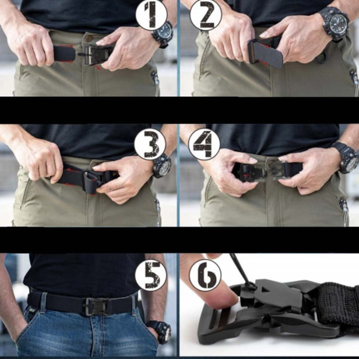Centura tactica pentru barbati, 3.8 x 125 cm, catarama magnetica, material textil rezistent, negru – confort, durabilitate si stil pentru utilizare zilnica [3]