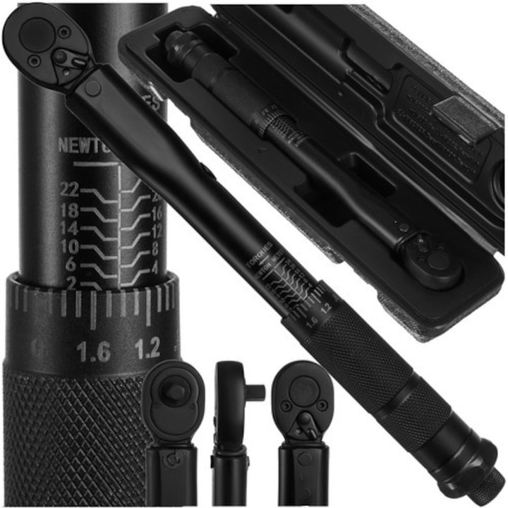 Cheie dinamometrica 1/4, cuplu reglabil 2–24 Nm, lungime ajustabila 25–27 cm, otel, husa inclusa [8]