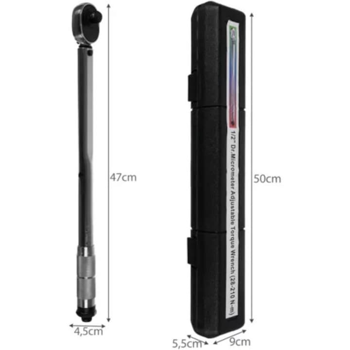 Cheie dinamometrica multifunctionala cu clichet, cuplu reglabil 28–210 Nm, otel-crom, 1/2 inch, 3 capete 17/19/21 mm, lungime 47 cm [4]