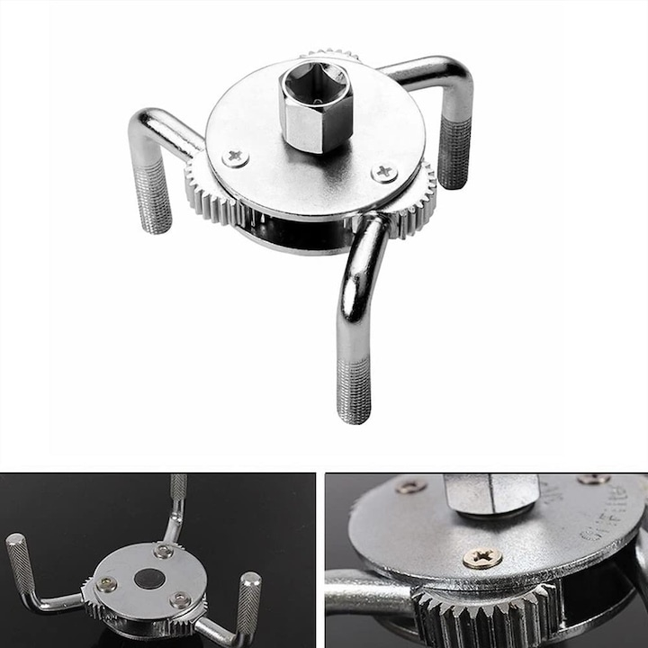 Cheie pentru filtrul de ulei, universala, 3 brate, metalica, argintie [3]
