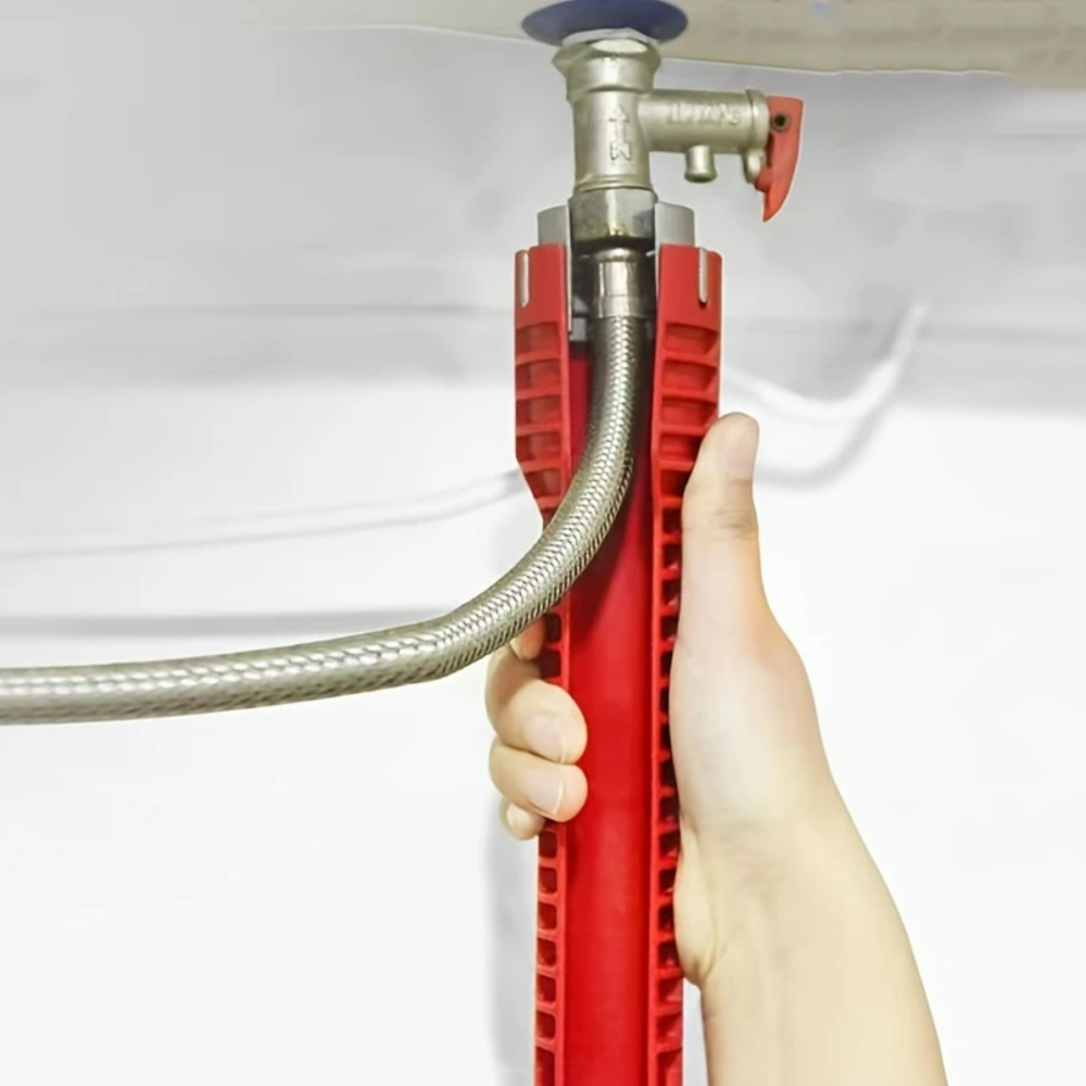 Cheie tubulara universala pentru conducte si tevi, cu nivela si maner antiderapant, plastic/otel, 24 x 5 cm, rosu – solutie profesionala pentru instalatii sanitare precise si rapide [12]