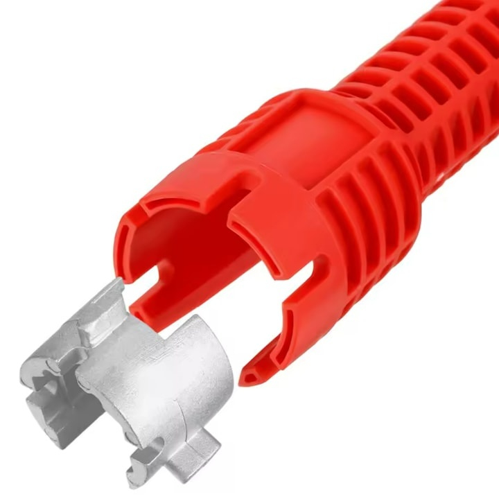 Cheie tubulara universala pentru conducte si tevi, cu nivela si maner antiderapant, plastic/otel, 24 x 5 cm, rosu – solutie profesionala pentru instalatii sanitare precise si rapide [3]