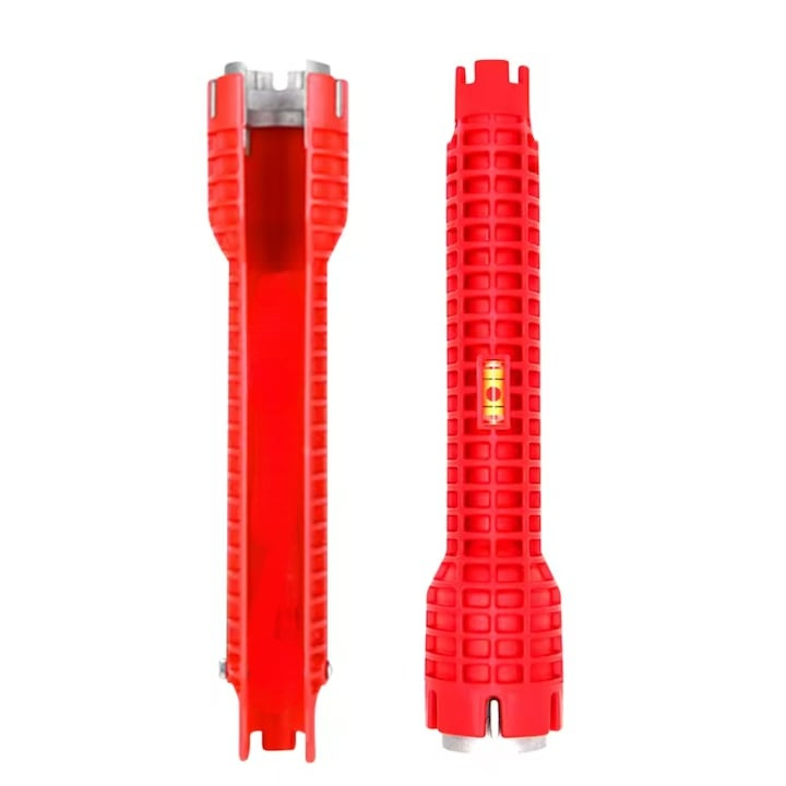 Cheie tubulara universala pentru conducte si tevi, cu nivela si maner antiderapant, plastic/otel, 24 x 5 cm, rosu – solutie profesionala pentru instalatii sanitare precise si rapide [5]