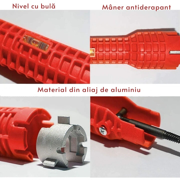 Cheie universala instalatii sanitare reglabila, montaj baterii si chiuvete, ergonomica, plastic si otel, rosie 25 cm [2]