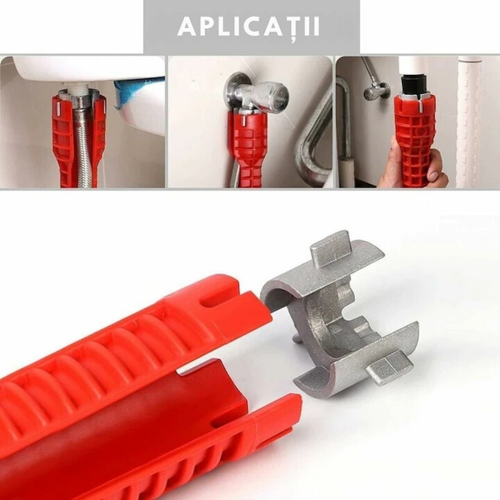 Cheie universala instalatii sanitare reglabila, montaj baterii si chiuvete, ergonomica, plastic si otel, rosie 25 cm [5]