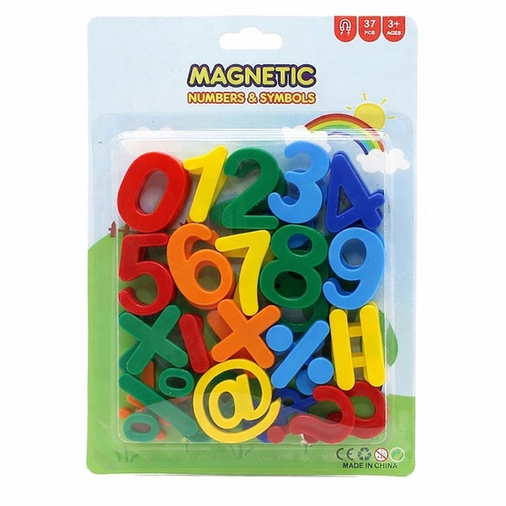 Cifre si simboluri magnetice pentru frigider, set 37 piese, joc educativ pentru invatare matematica, copii 3+ ani, plastic [4]