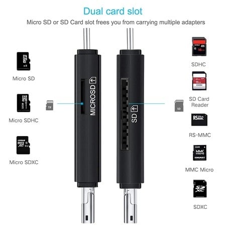 Cititor de card, SD si micro SD (TF), 5 in 1, USB, MicroUSB, Type-C, Multifunctional, Compatibilitate universala, Negru [3]