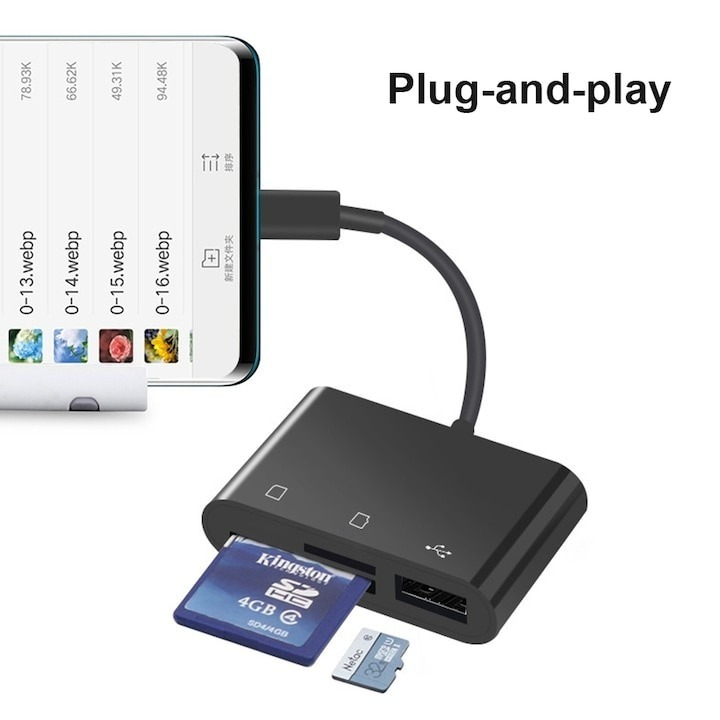 Cititor de carduri 4in1, SD cu USB C, adaptor SD MicroSD USB - Alb [3]