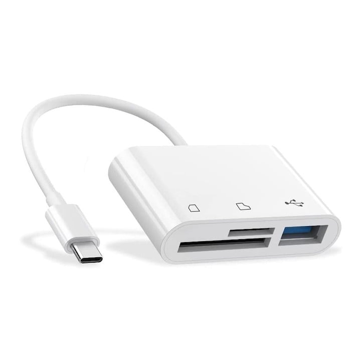 Cititor de carduri 4in1, SD cu USB C, adaptor SD MicroSD USB - Alb