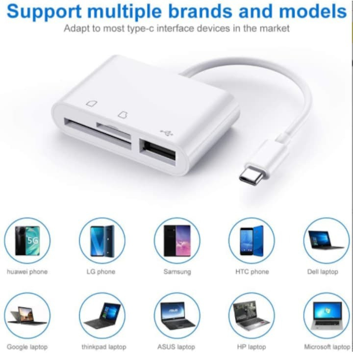 Cititor de carduri 4in1, SD cu USB C, adaptor SD MicroSD USB - Alb [2]