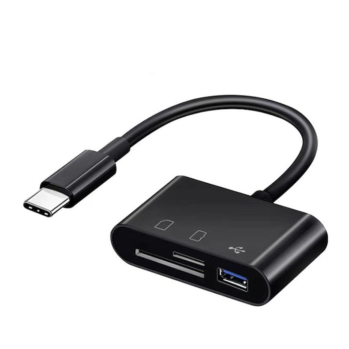 Cititor de carduri 4in1, SD cu USB C, adaptor SD MicroSD USB - Negru