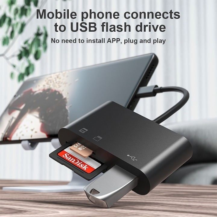 Cititor de carduri 4in1, SD cu USB C, adaptor SD MicroSD USB - Negru [4]