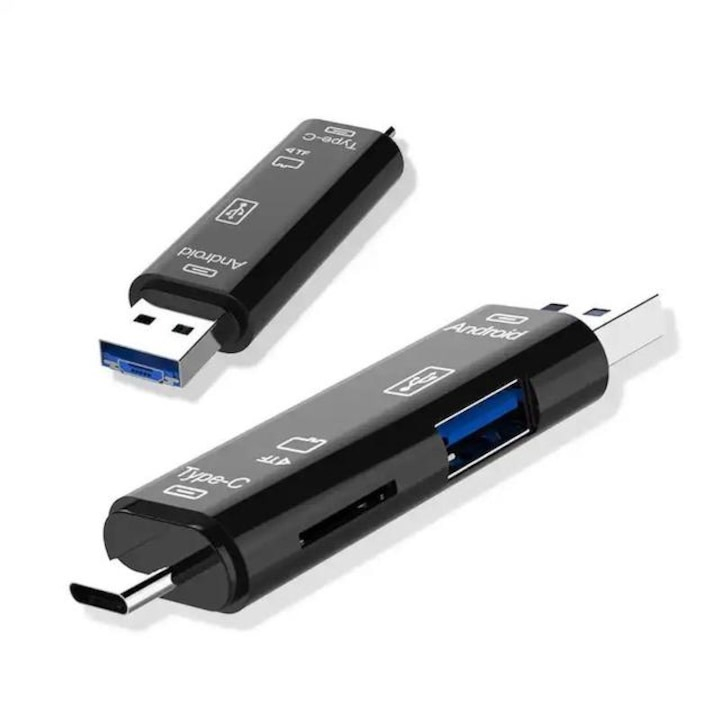Cititor de carduri microSD, multifunctional, USB 2.0/USB-C, micro USB, negru [2]