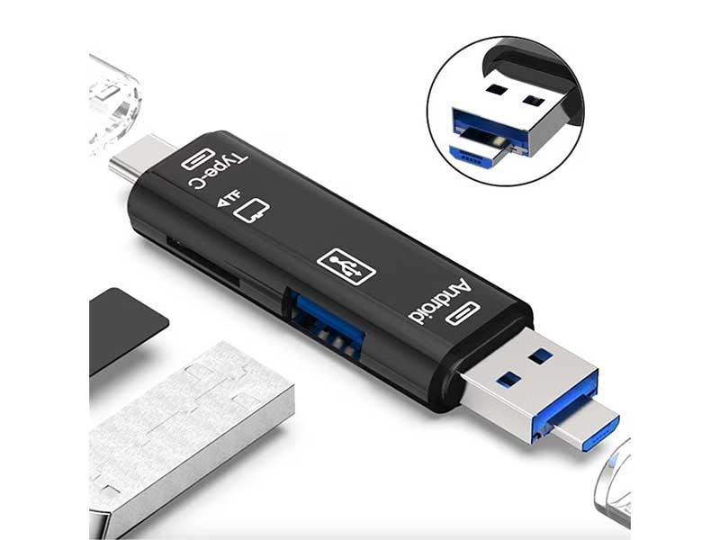Cititor de carduri microSD, multifunctional, USB 2.0 USB-C, micro USB, negru