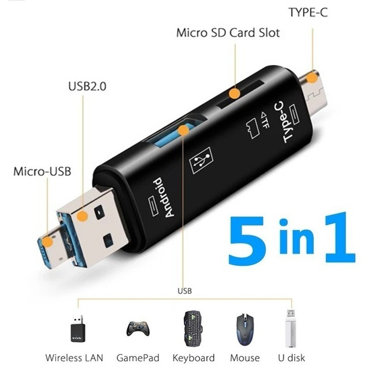 Cititor de carduri microSD, multifunctional, USB 2.0/USB-C, micro USB, negru [4]