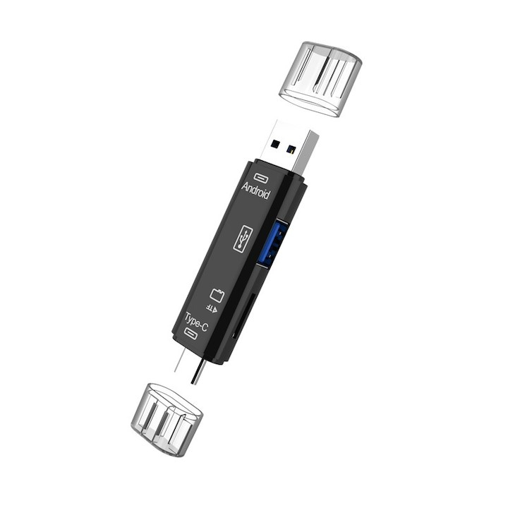 Cititor de carduri microSD, multifunctional, USB 2.0/USB-C, micro USB, negru [5]