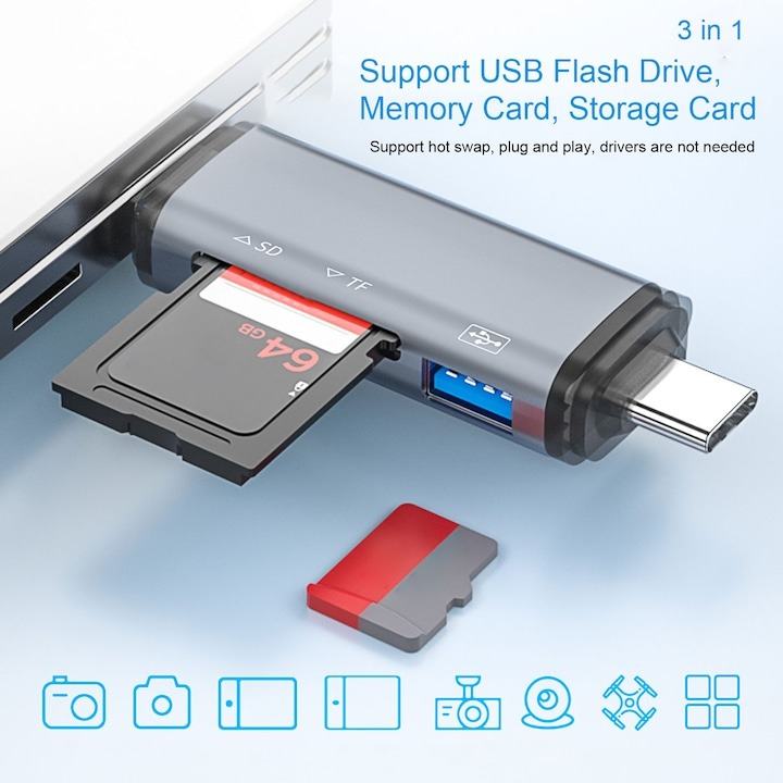 Cititor de carduri multifunctional 6in1, viteza de transfer ridicata 3.0 - Gri [6]