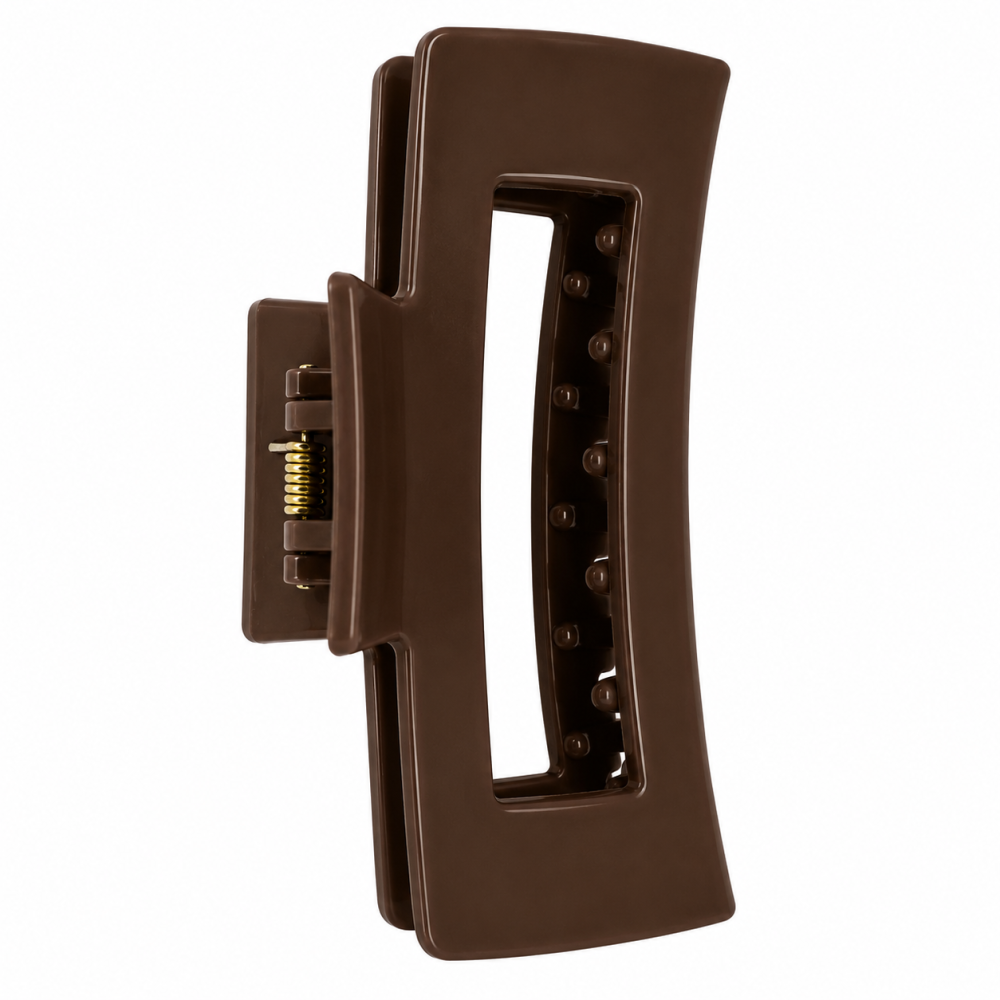 Clama de par maro inchis 10.3 x 5 cm, cleste robust din plastic rigid, fixare rapida pentru par lung, des si voluminos [5]