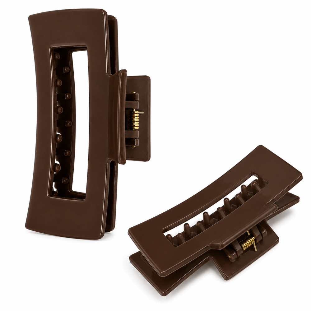 Clama de par maro inchis 10.3 x 5 cm, cleste robust din plastic rigid, fixare rapida pentru par lung, des si voluminos [4]