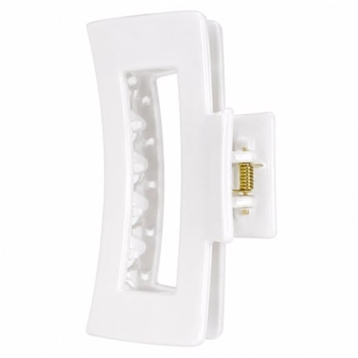 Clama par alba 10.3 x 5 cm, cleste lat din plastic rigid, fixare sigura pentru coc, coada si par lung [3]
