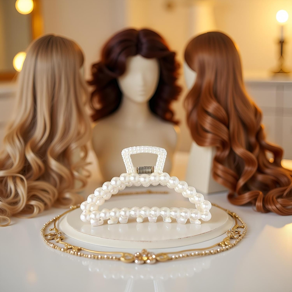 Clema par eleganta cu perle albe, prindere puternica, arc metalic rezistent, pentru coafuri rafinate [7]