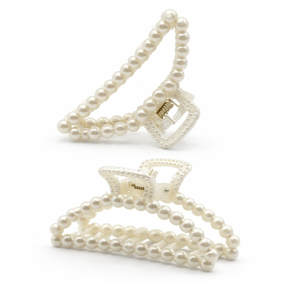Clema par eleganta cu perle albe, prindere puternica, arc metalic rezistent, pentru coafuri rafinate [3]