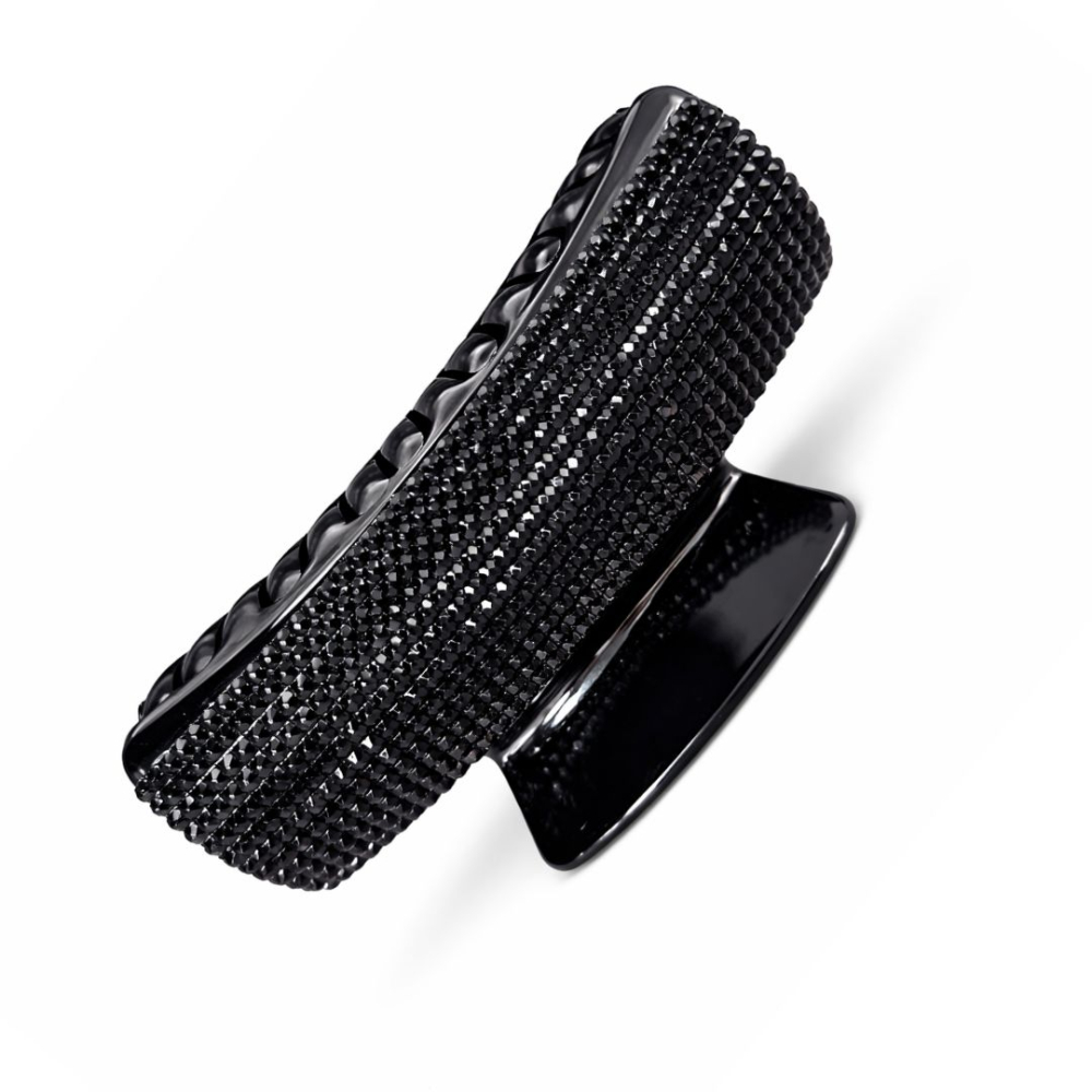 Clema par eleganta neagra cu cristale stralucitoare, model lat, prindere puternica, arc metalic rezistent, pentru coafuri sofisticate [2]