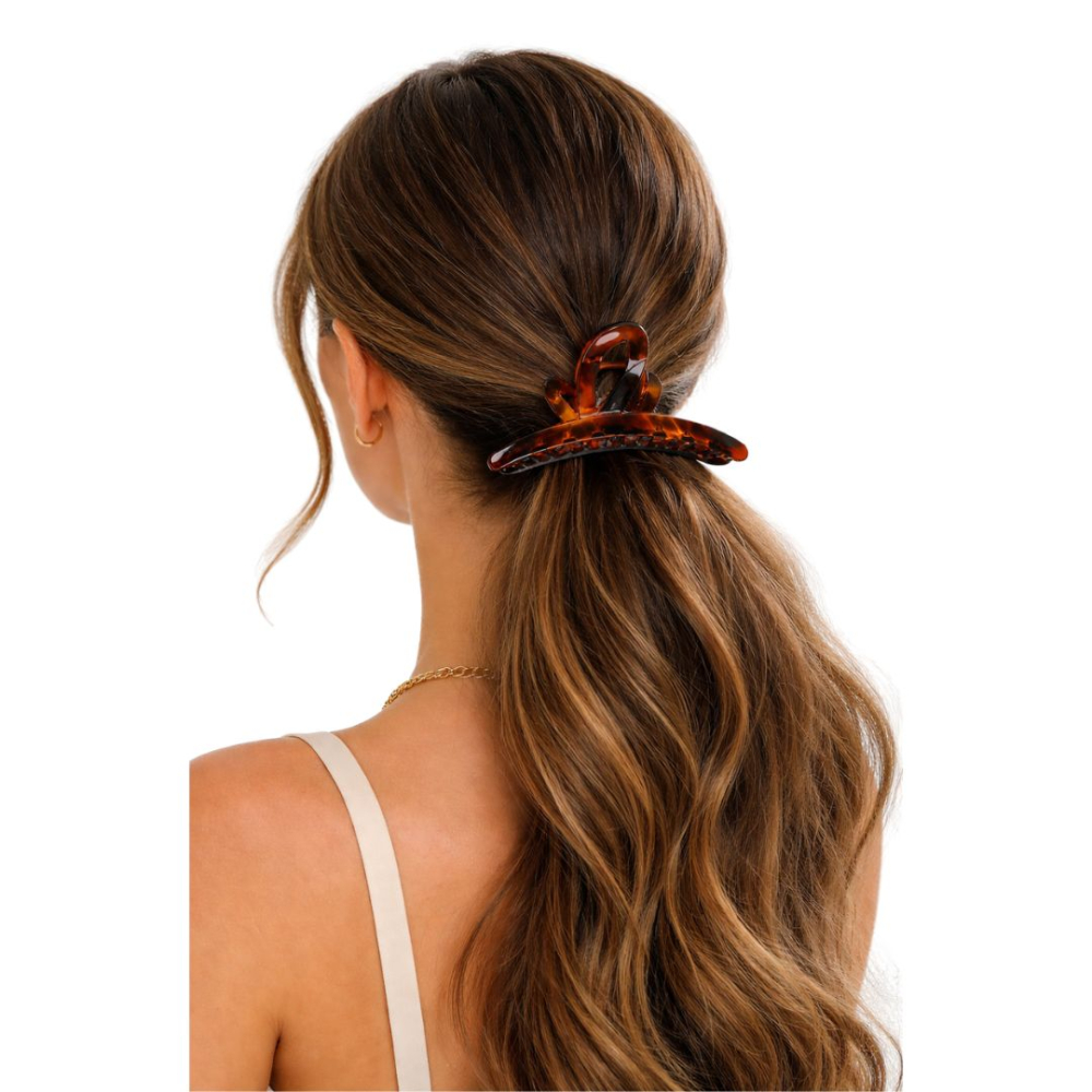 Clema par mare model clasic, maro tortoise, prindere puternica, arc metalic rezistent, pentru coafuri rapide [3]