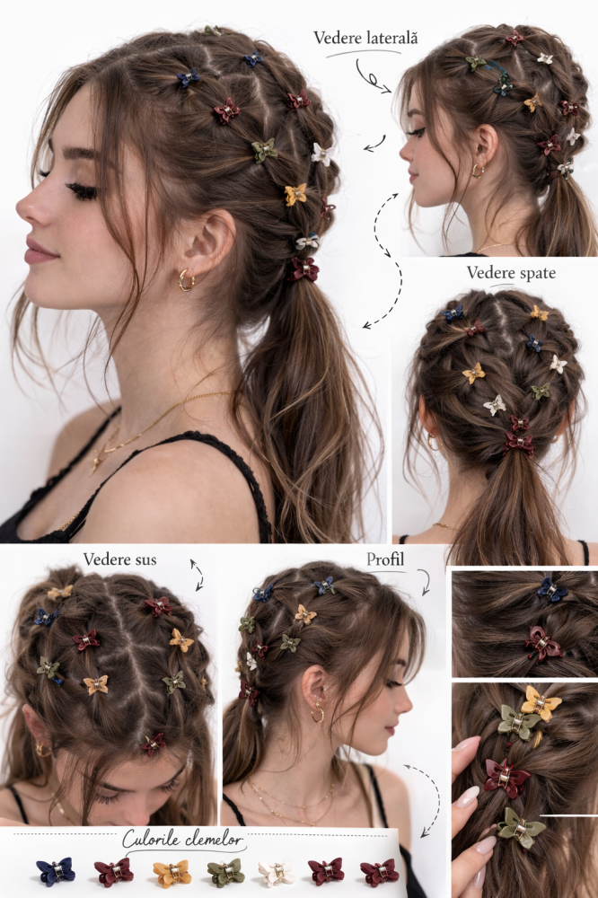 Clema par mini tip fluture bordeaux 2 cm, plastic rezistent, sistem metalic cu arc puternic [2]