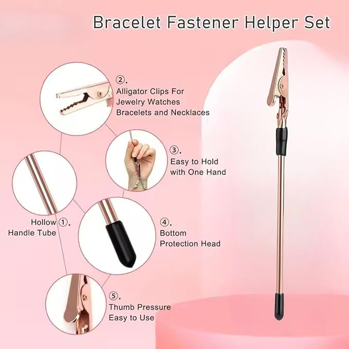 Clema pentru fixare bijuterii, bratari, incuietori, metalica, maner antiderapant, 15.5 cm, roz [6]