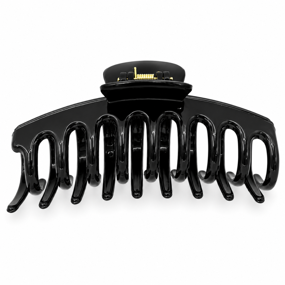 Cleste de par negru 10.9 x 4.5 cm, plastic rigid cu dinti curbati, accesoriu rezistent pentru fixarea parului lung si voluminos [4]