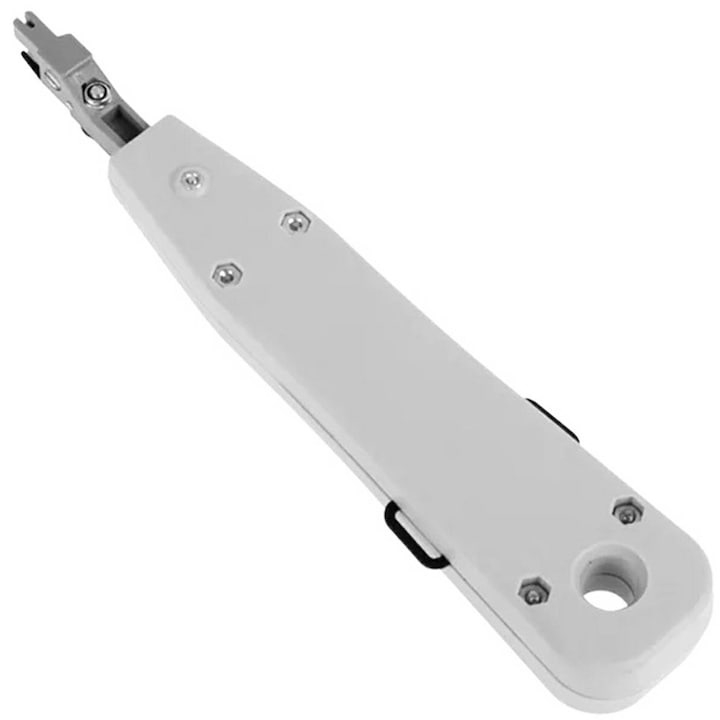 Cleste de sertizat LSA cu cutit KRONE si senzor, pentru conectarea cablurilor 0.35 mm si 0.7 mm, plastic + metal, alb, lungime 18 cm – instrument profesional pentru electricieni si tehnicieni IT [3]