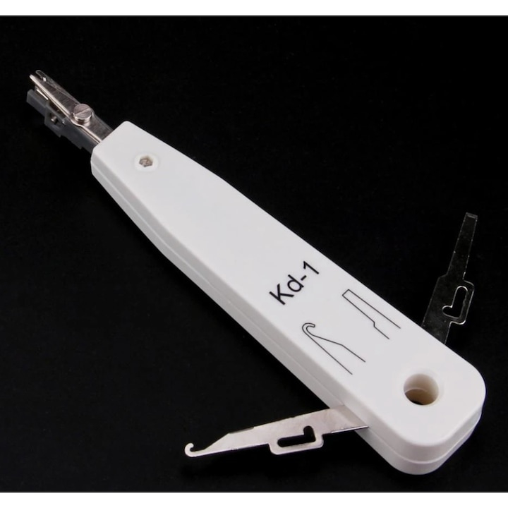 Cleste de sertizat LSA cu cutit KRONE si senzor, pentru conectarea cablurilor 0.35 mm si 0.7 mm, plastic + metal, alb, lungime 18 cm – instrument profesional pentru electricieni si tehnicieni IT [9]