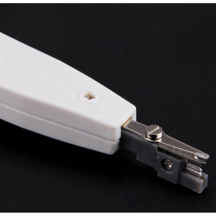 Cleste de sertizat LSA cu cutit KRONE si senzor, pentru conectarea cablurilor 0.35 mm si 0.7 mm, plastic + metal, alb, lungime 18 cm – instrument profesional pentru electricieni si tehnicieni IT [8]