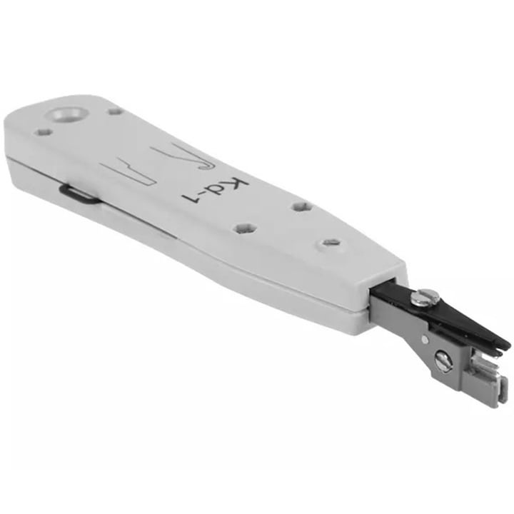 Cleste de sertizat LSA cu cutit KRONE si senzor, pentru conectarea cablurilor 0.35 mm si 0.7 mm, plastic + metal, alb, lungime 18 cm – instrument profesional pentru electricieni si tehnicieni IT [4]
