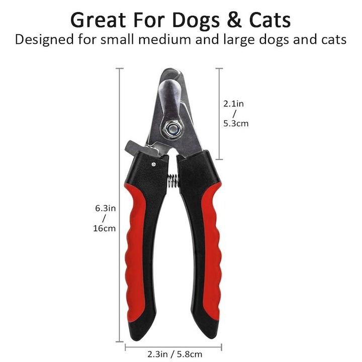 Cleste de unghii pentru animale de companie, cu incuietoare, lungime 16 cm, otel inoxidabil/plastic, rosu/negru [2]