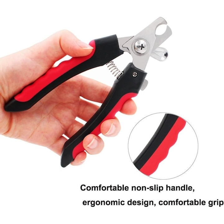 Cleste de unghii pentru animale de companie, cu incuietoare, lungime 12 cm, otel inoxidabil/plastic, rosu/negru [8]