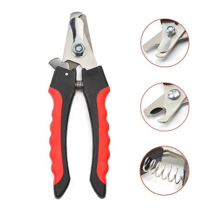 Cleste de unghii pentru animale de companie, cu incuietoare, lungime 12 cm, otel inoxidabil/plastic, rosu/negru [4]