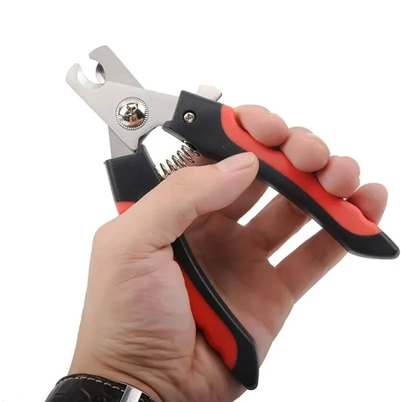 Cleste de unghii pentru animale de companie, cu incuietoare, lungime 12 cm, otel inoxidabil/plastic, rosu/negru [10]