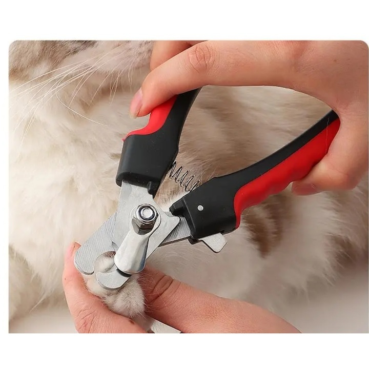 Cleste de unghii pentru caini si pisici, cu pila inclusa, maner antiderapant si ergonomic, lama din otel inoxidabil, 12 cm, negru/rosu [6]