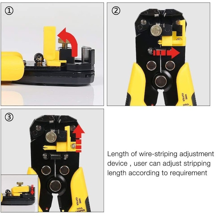 Cleste dezizolare si sertizare cablu, top reglabil cu limitator, 20x10x3 cm, negru-galben [3]