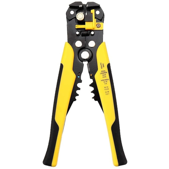 Cleste dezizolare si sertizare cablu, top reglabil cu limitator, 20x10x3 cm, negru-galben [2]