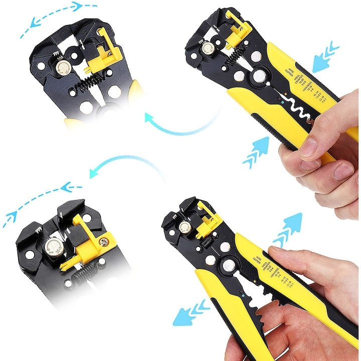 Cleste dezizolare si sertizare cablu, top reglabil cu limitator, 20x10x3 cm, negru-galben [7]