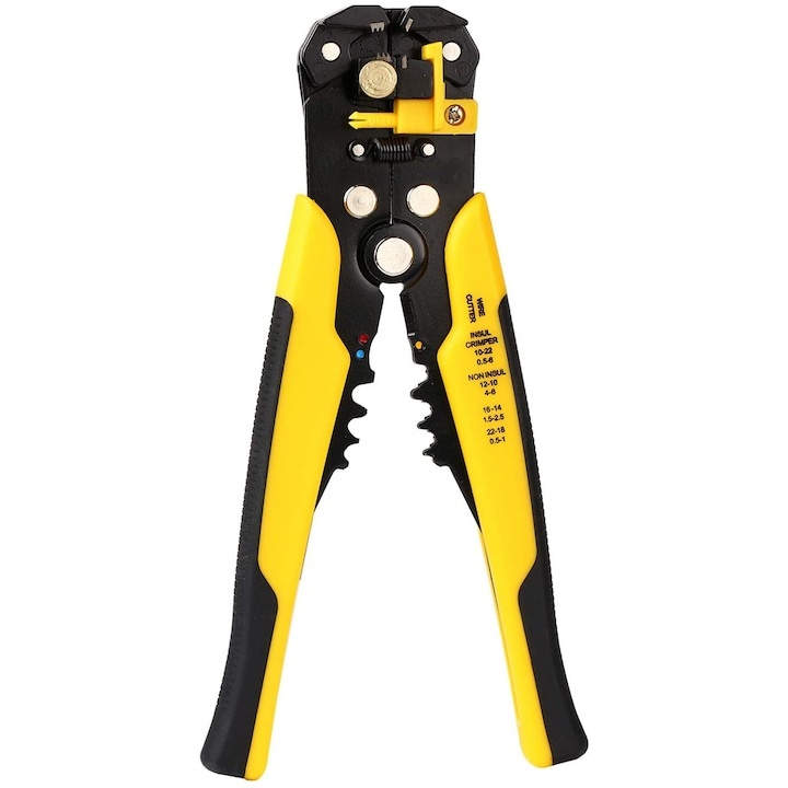 Cleste dezizolare si sertizare cablu, top reglabil cu limitator, 20x10x3 cm, negru-galben [9]